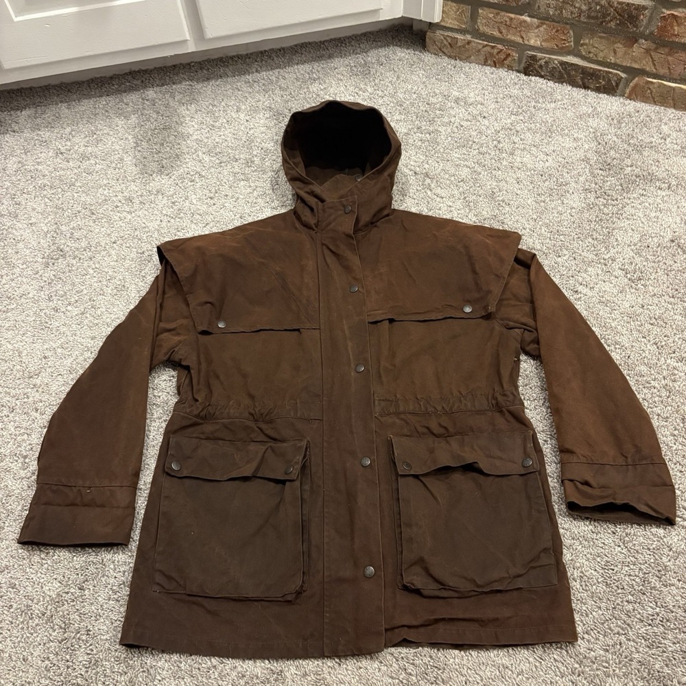 Aussie Apparel Heavy Duty Oilskin Jacket Brown Waxed Cotton Coat Medium - Size 5